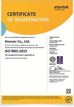 ISO9001認定証（英語版）